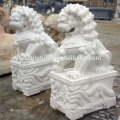 Chinese style white marble stone foo dog lions statue for garden park decoration